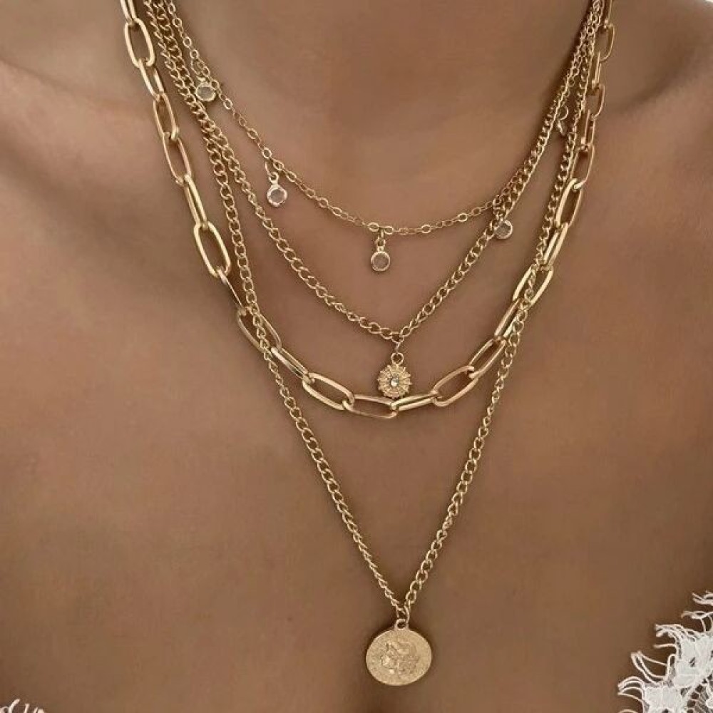 Layered Pendant Necklace Aesthetic - 보헤미안 스타일 초상화 펜던트 목걸이 패션