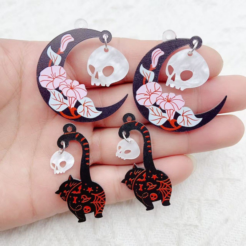 Earrings - 10pcs 할로윈 아크릴 유령 검은 고양이