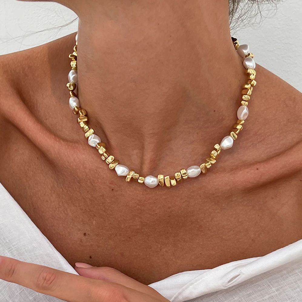Pearl Choker Necklace Vintage - KunJoe 우아한 모조 진주 초커 목걸이