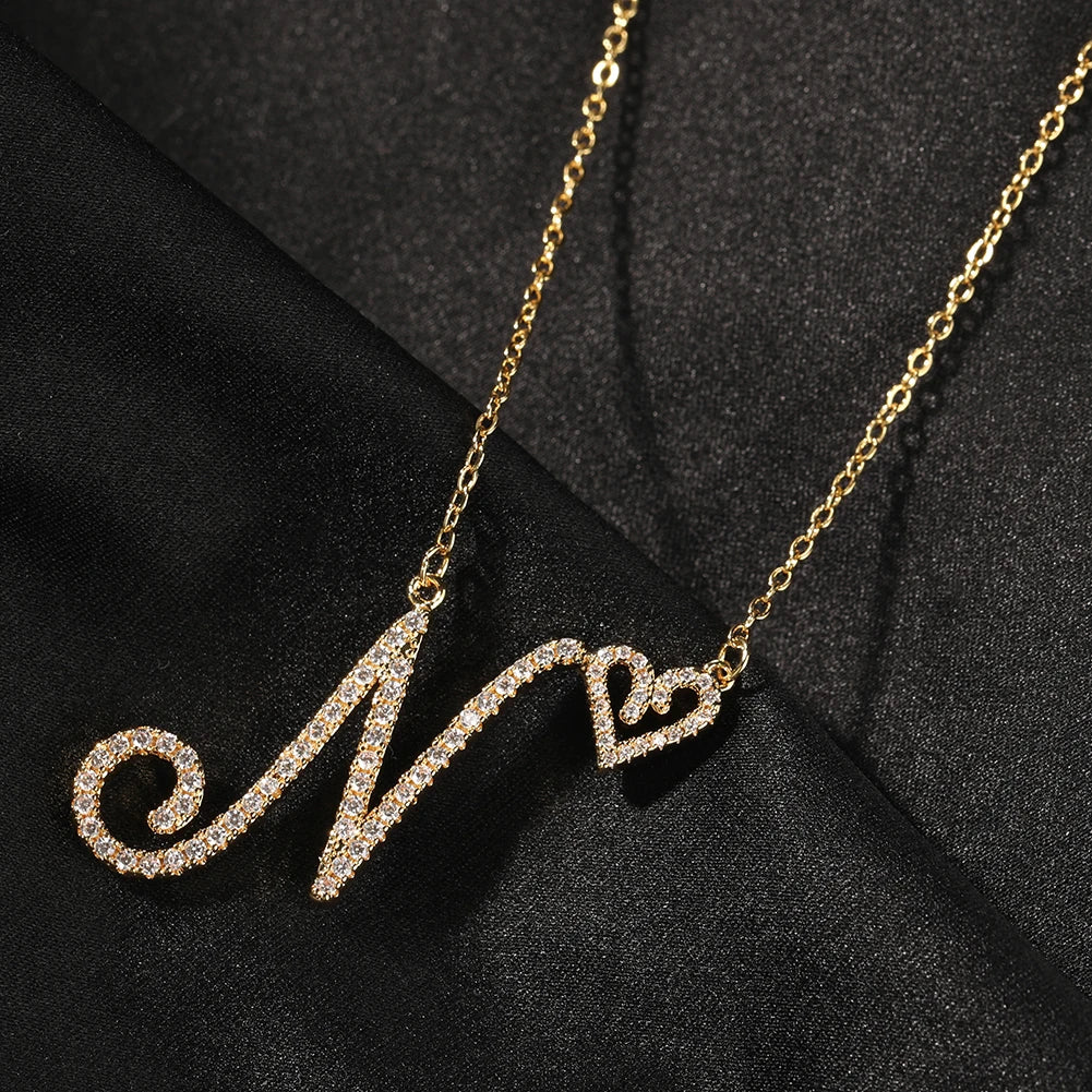Initial Letter Necklace 18K Gold - 개인 맞춤 스크립트 이니셜 목걸이 하트