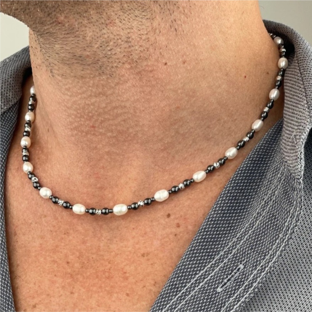 Pearl Choker Necklace Vintage - 레트로 블랙 천연석 바로크 진주 체인