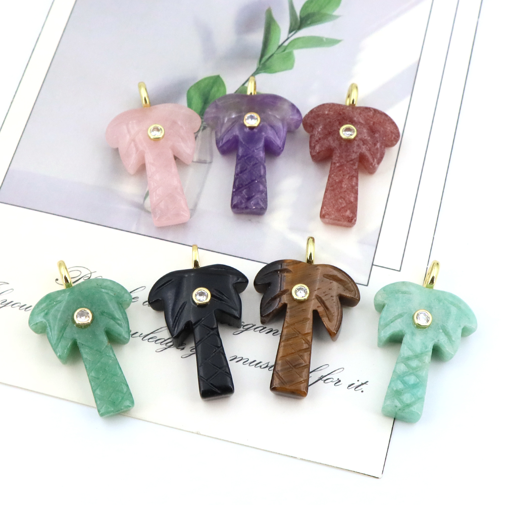 Crystal Pendant Necklace Natural Stone - 천연석 코코넛 나무 펜던트, 지르콘 크리스탈