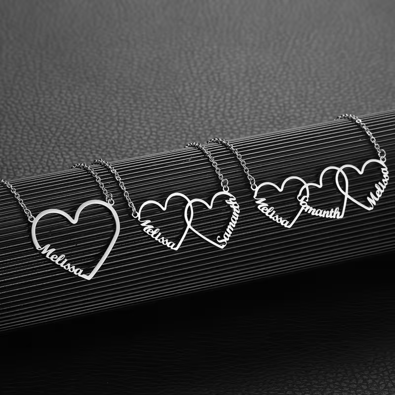 Custom Name Necklace Stainless Steel - 맞춤형 인터로킹 하트 네임 목걸이, 개인