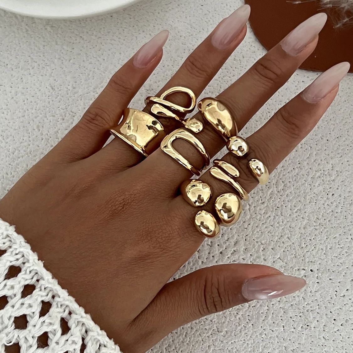 Vintage Punk Knuckle Rings Set - DIEZI 한 세트 여성을위한 패션 중공