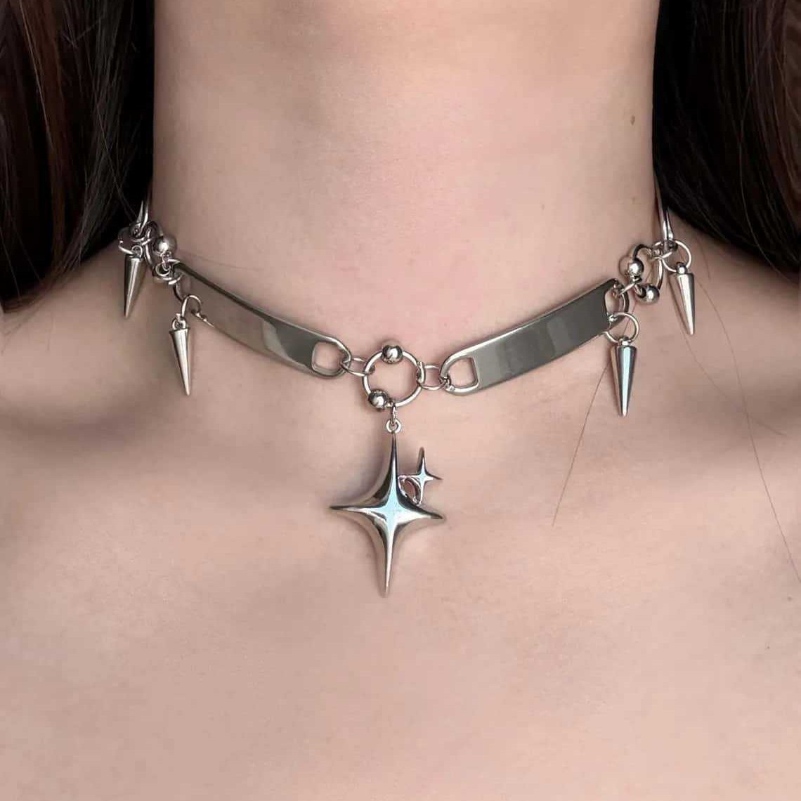 Goth Punk Spike Choker - 펑크 스타 리벳 초커, 록 주얼리,