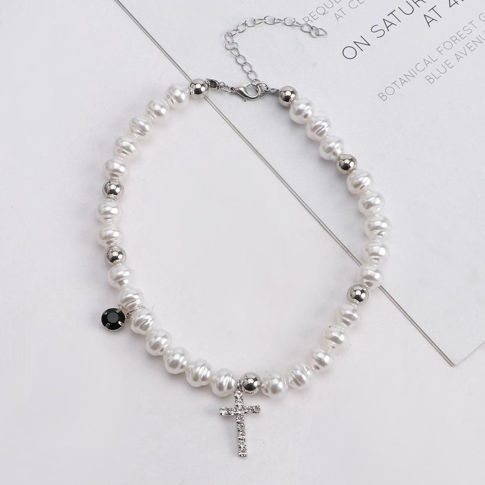 Pearl Choker Necklace Vintage - 여성용 빈티지 펜던트 크리스탈 크로스 넥