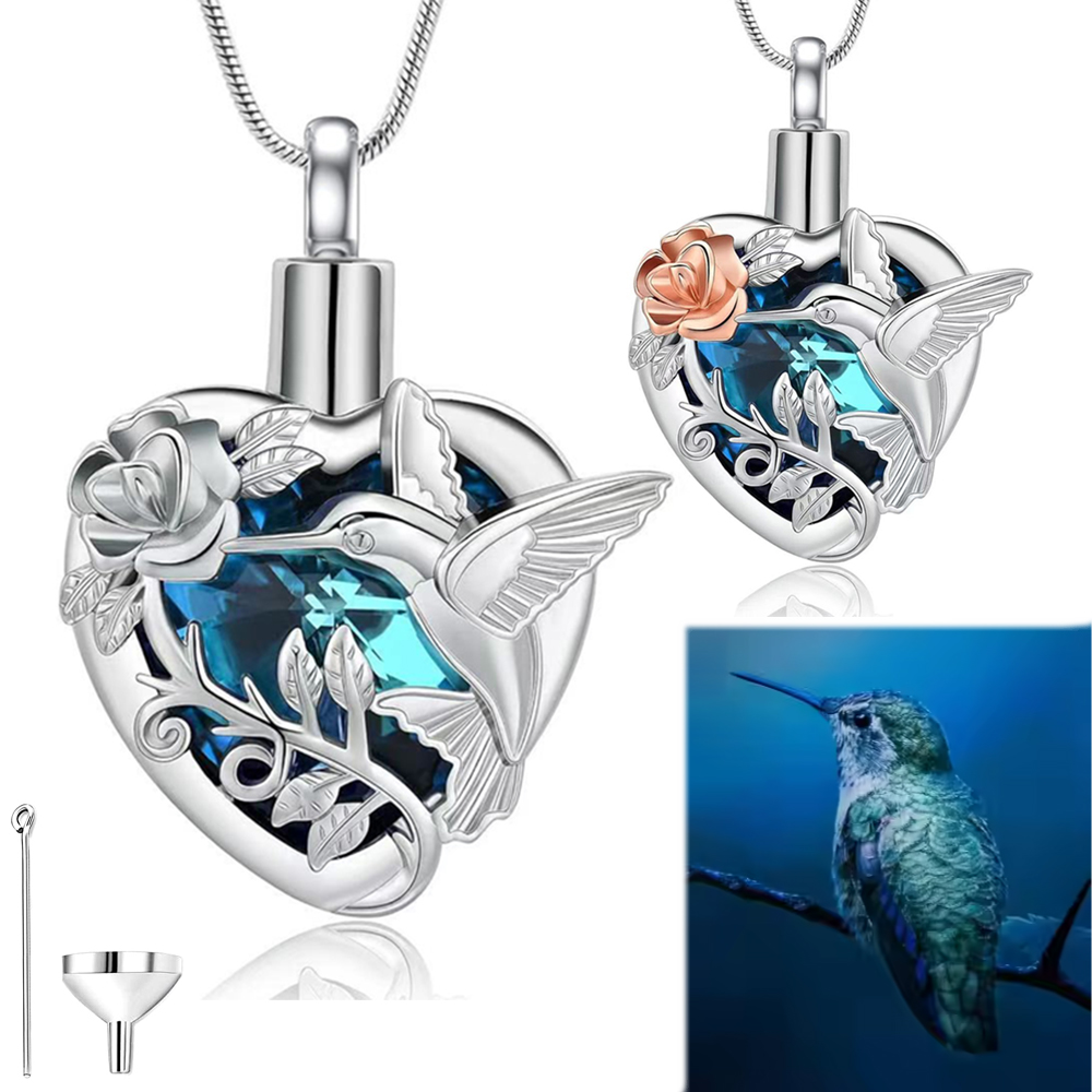Heart Locket Necklace Photo - 벌새 하트 유골함 로켓 목걸이 (장례용
