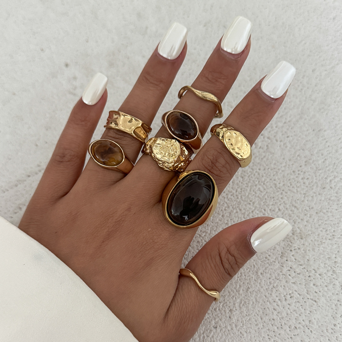Vintage Punk Knuckle Rings Set - 8개 세트 빈티지 앰버 라인스톤 메탈