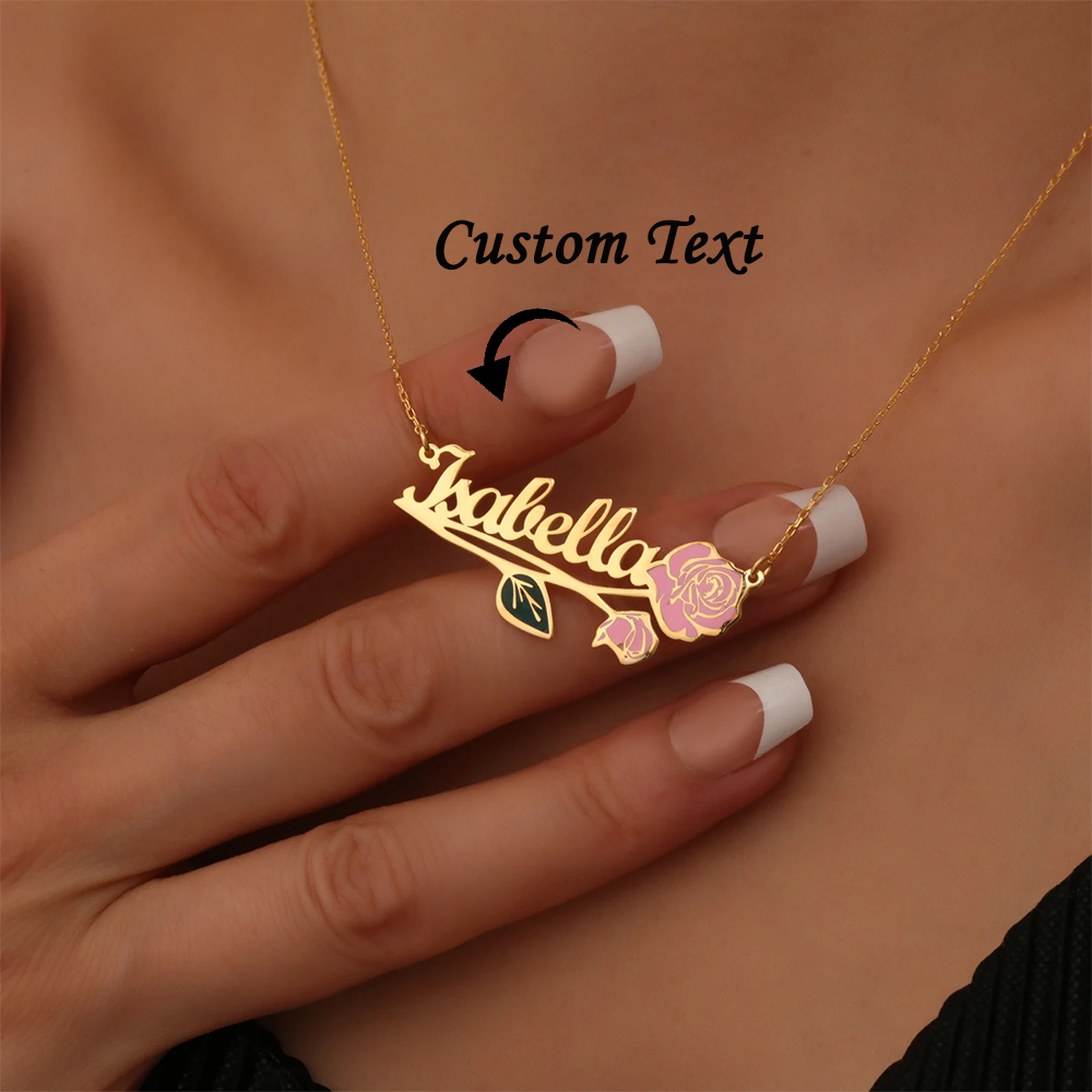 Custom Name Necklace Stainless Steel - 여성을위한 맞춤형 다채로운 생일 꽃 이름