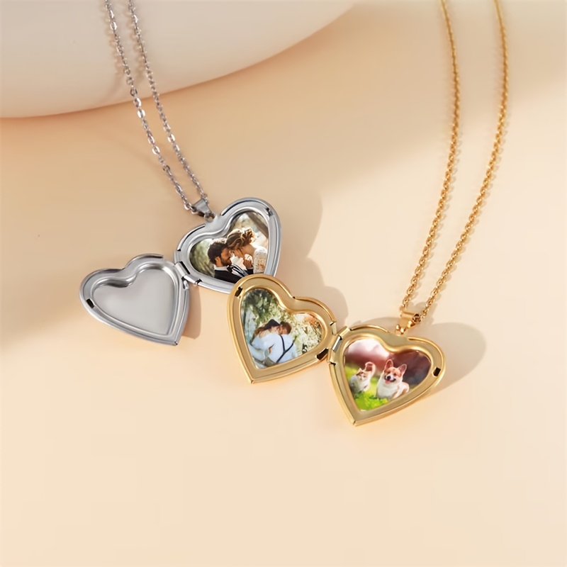 Heart Locket Necklace Photo - 맞춤형 1/2 사진 하트 로켓 펜던트