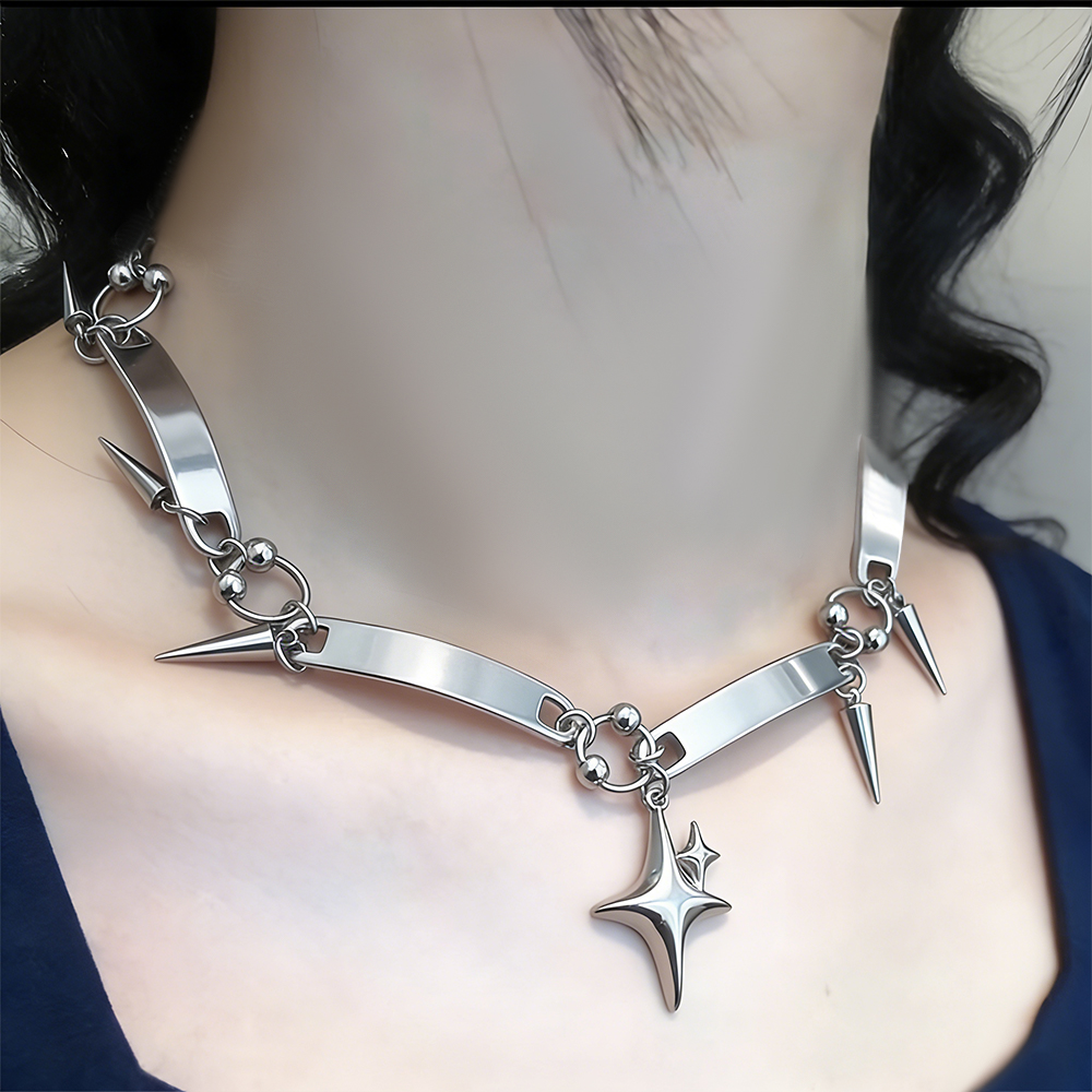 Goth Punk Spike Choker - Y2k 스타 리벳 초커 고스 디자인