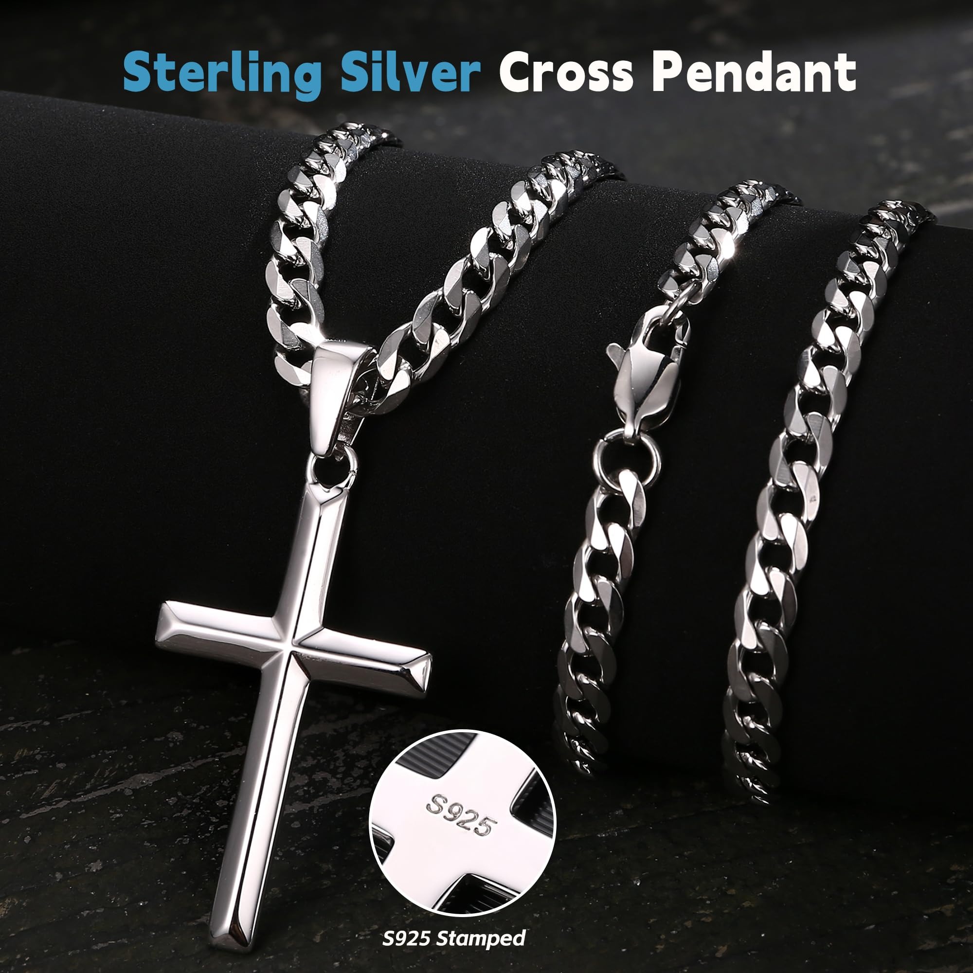 925 Sterling Silver Chain Necklace Men - 팬실버 925 스털링 실버 십자가 목걸이