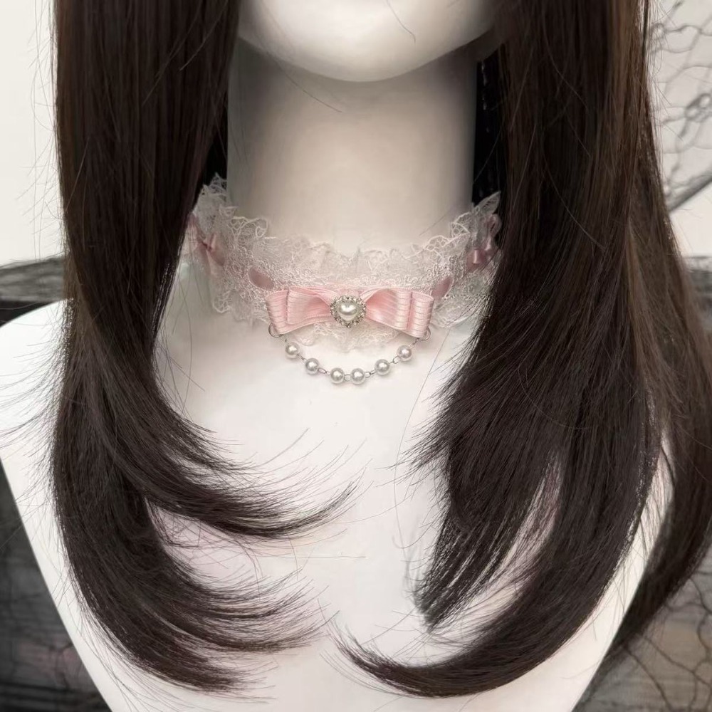 Pearl Choker Necklace Vintage - 레이스 보우 프릴 패션 초커 목걸이