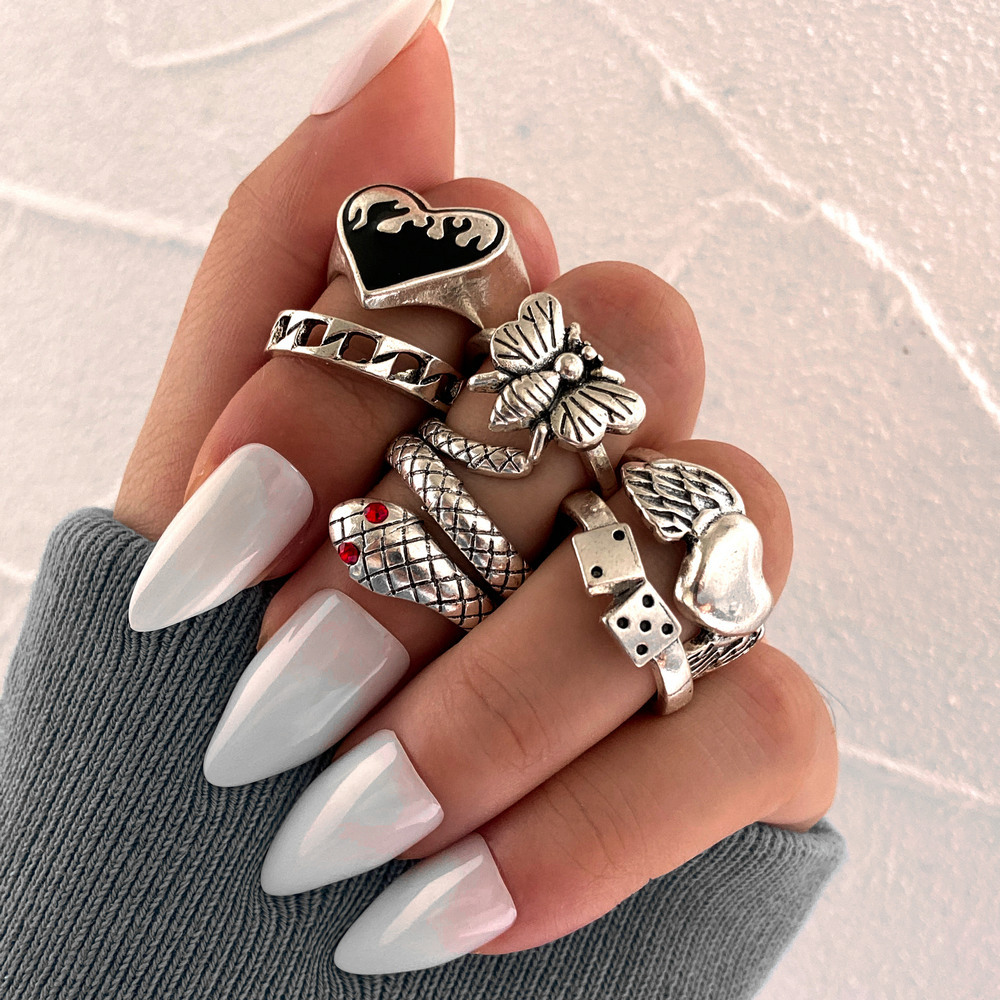 Vintage Punk Knuckle Rings Set - 6개 세트 빈티지 펑크 뱀 너클