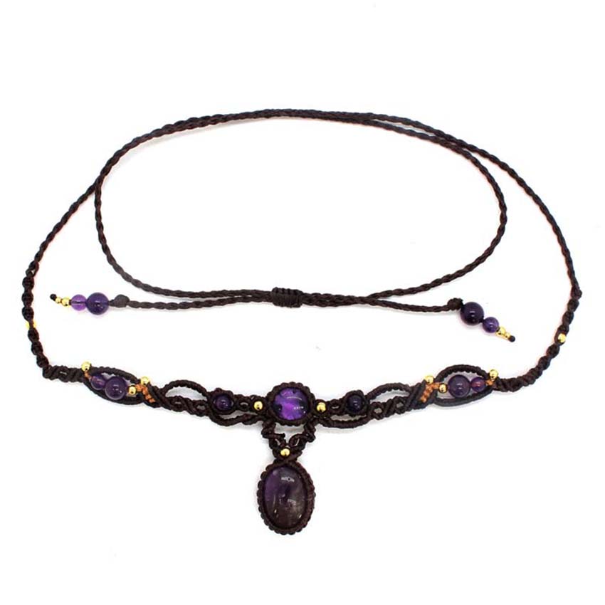 Crystal Pendant Necklace Natural Stone - 여성을위한 크리스탈 땋은 Macrame 스톤 펜던트