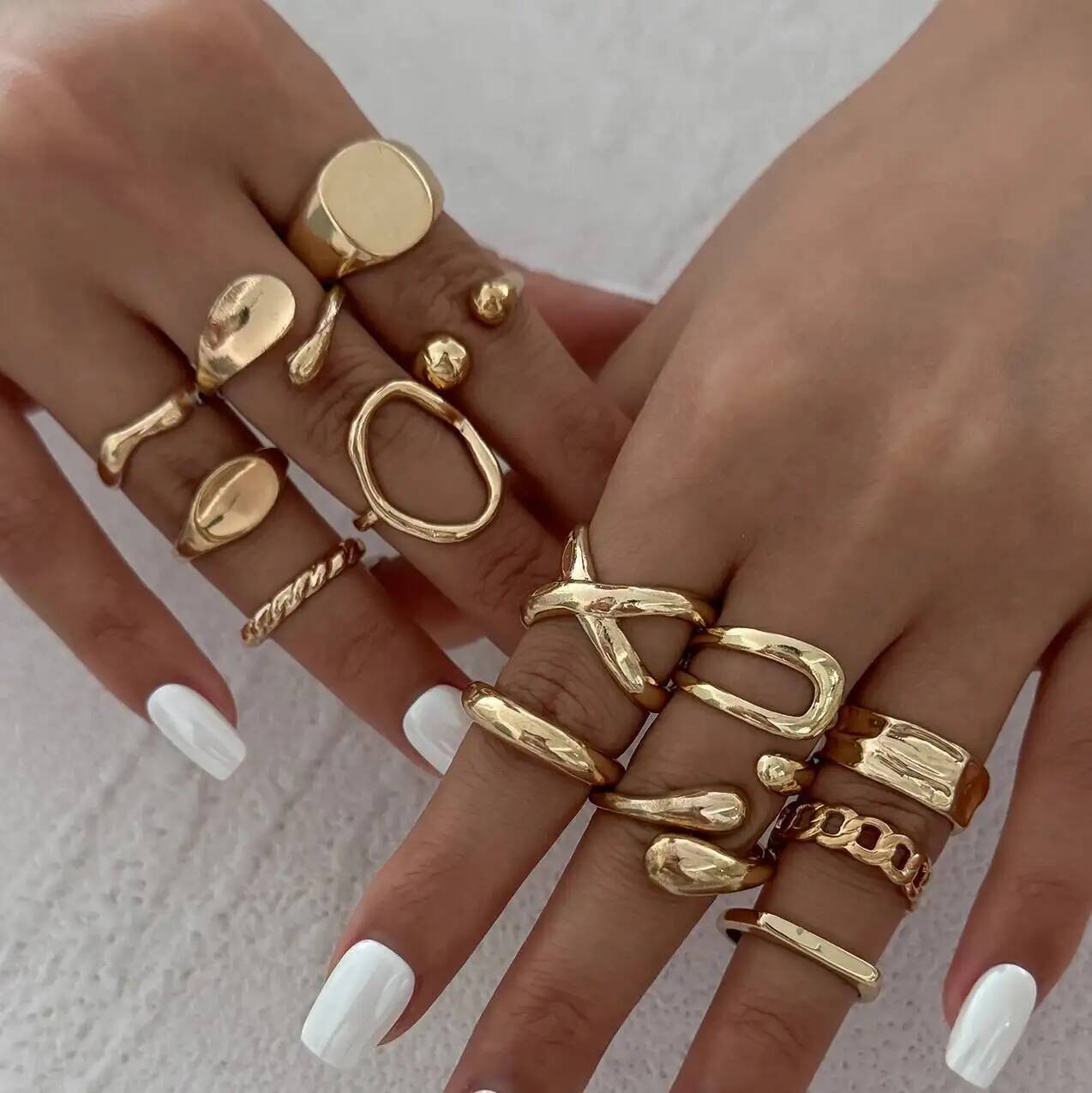 Vintage Punk Knuckle Rings Set - IngeSight.Z 14 개/대 힙합 펑크 불규칙한