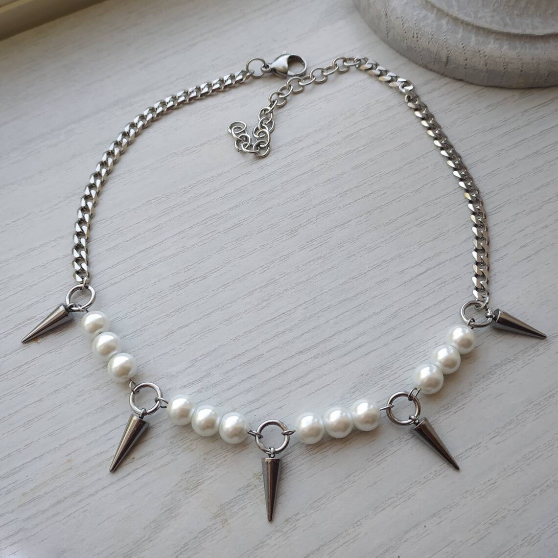 Goth Punk Spike Choker - Egirl 진주 스파이크 목걸이 DIY 디자인