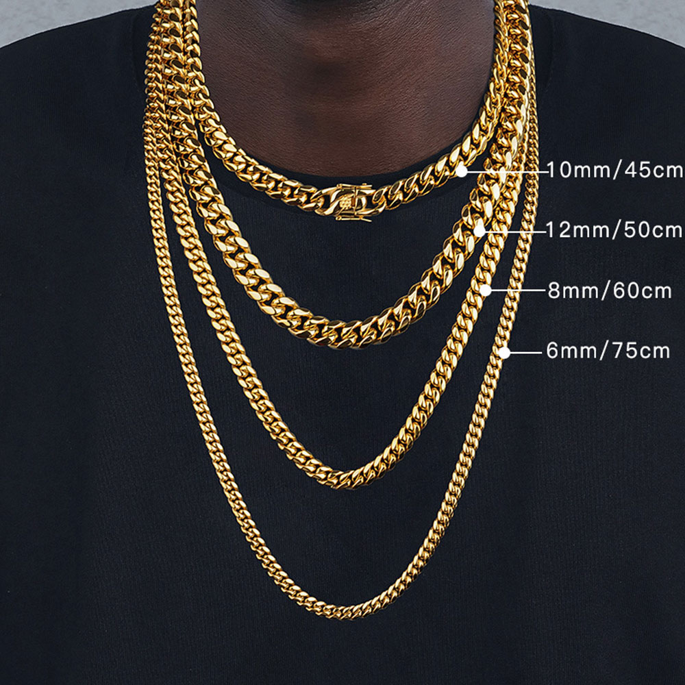 Cuban Link Chain 12Mm - 6mm/8mm/10mm/12mm 힙합 높은 광택 골드 컬러