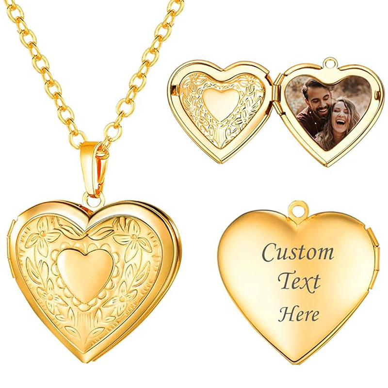 Heart Locket Necklace Photo - 개인 맞춤형 로켓 목걸이, 사진과 텍스트가