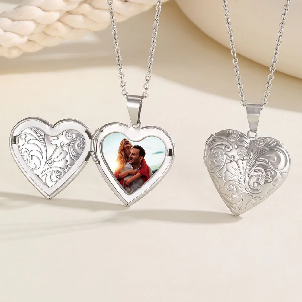Heart Locket Necklace Photo - Vnox Dainty Heart Photos 펜던트 목걸이,