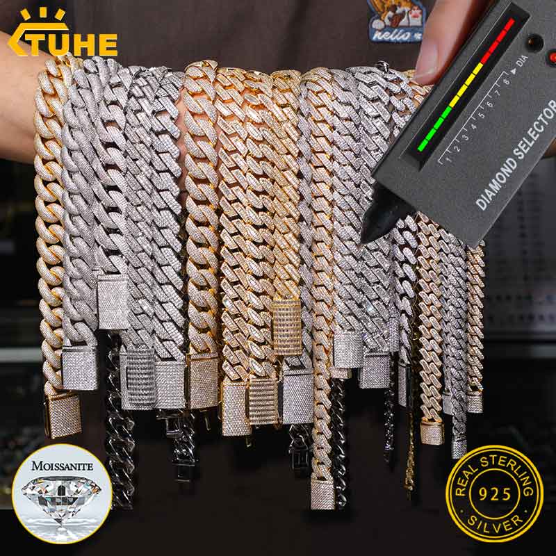 Cuban Link Chain 12Mm - TUHE 유니섹스 D 컬러 모이사나이트 쿠반