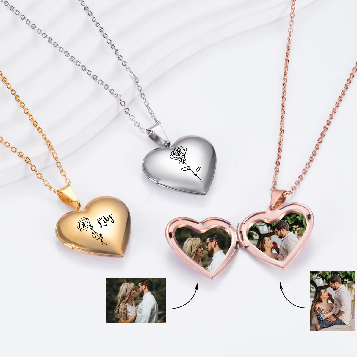 Heart Locket Necklace Photo - 여성용 맞춤형 하트 생일 꽃 로켓