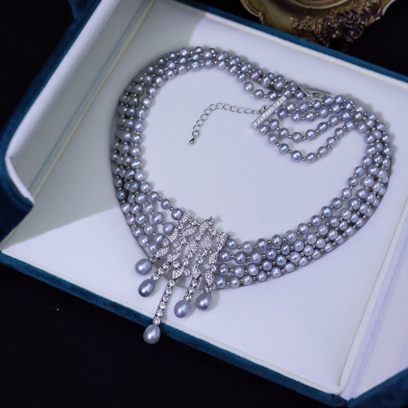 Pearl Choker Necklace Vintage - 담수 진주 목걸이, 빈티지 트리플 레이어