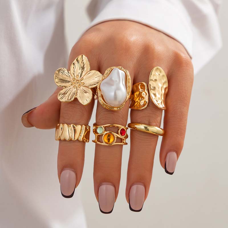 Vintage Punk Knuckle Rings Set - 6개/세트 빈티지 메탈 플라워 링 세트
