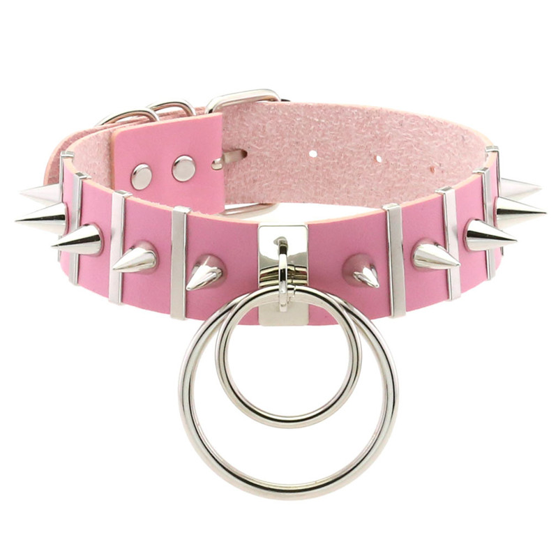 Goth Punk Spike Choker - 핑크 본디지 스파이크 초커 넥 펑크