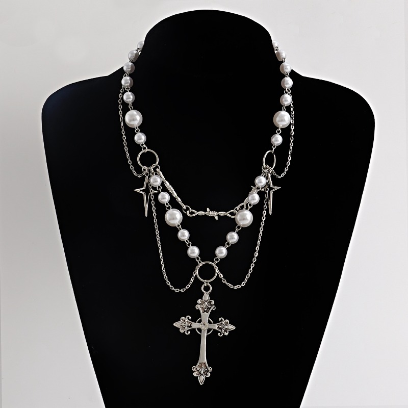 펑크 십자가 펜던트 목걸이 고딕 십자가 계층화 된 체인 - Pearl Choker Necklace Vintage 리뷰 및 가격
