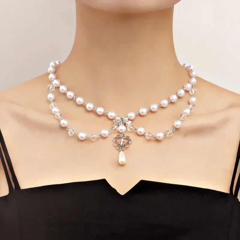 펑크 십자가 펜던트 목걸이 고딕 십자가 계층화 된 체인 - Pearl Choker Necklace Vintage 리뷰 및 가격