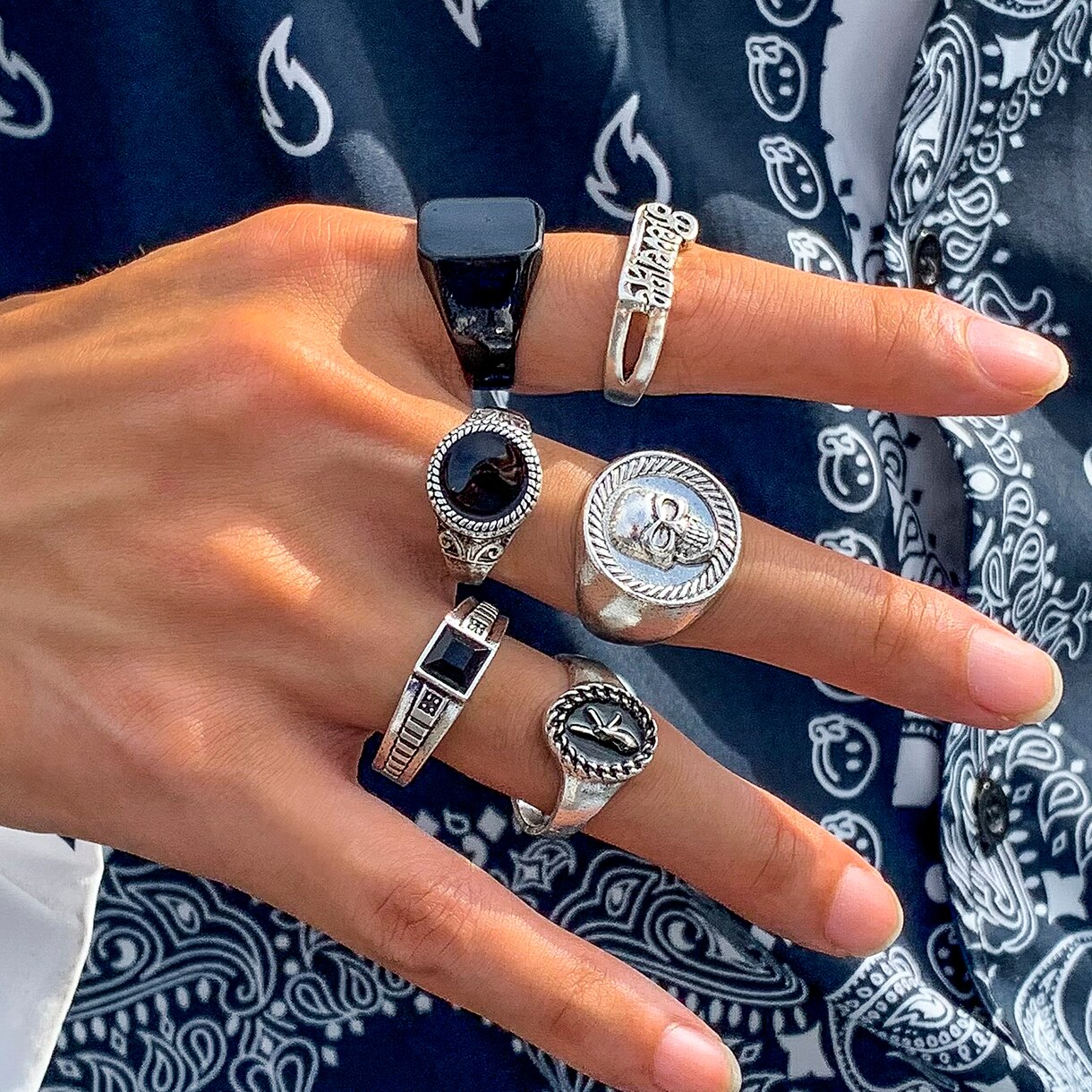 6 Pcs/세트 Goth 빈티지 스켈레톤 골동품 실버  - Vintage Punk Knuckle Rings Set 리뷰 및 가격
