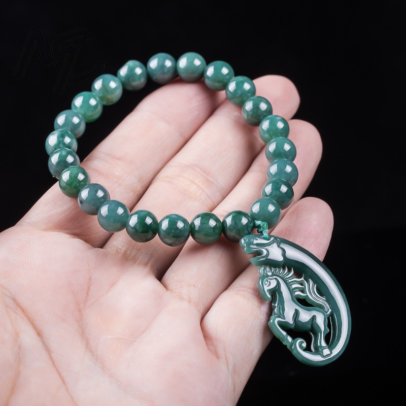 천연 비취 블루 워터 조디악 말 비즈 핸드 니팅 팔찌  - Bracelets 리뷰 및 가격