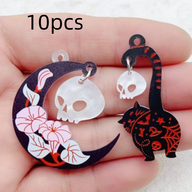 10pcs 할로윈 아크릴 유령 검은 고양이 해골 쥬얼리 - Earrings 리뷰 및 가격
