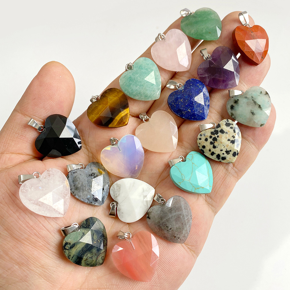 1PC 20mm 면처리된 하트 펜던트 천연석 로즈 쿼츠 - Crystal Pendant Necklace Natural Stone 리뷰 및 가격