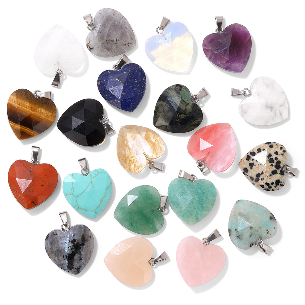 1PC 20mm 면처리된 하트 펜던트 천연석 로즈 쿼츠 - Crystal Pendant Necklace Natural Stone 리뷰 및 가격