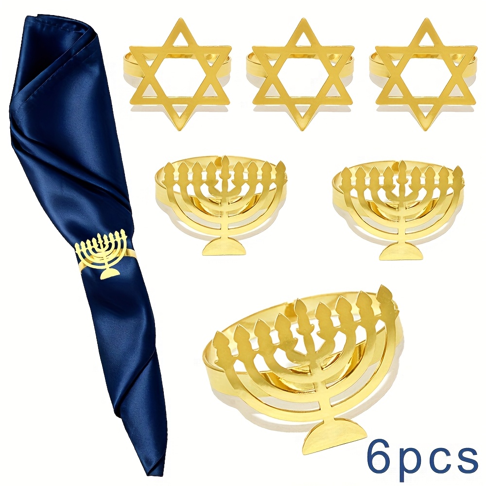 6Pcs Hanukkah Menorah 냅킨 링 골드  - Rings 리뷰 및 가격