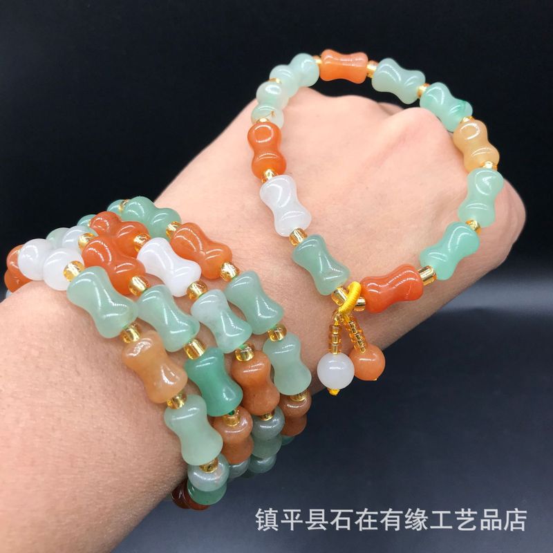 천연 아벤츄린 대나무, 골든 실크, 삼색 옥 행운 구슬 - Bracelets 리뷰 및 가격