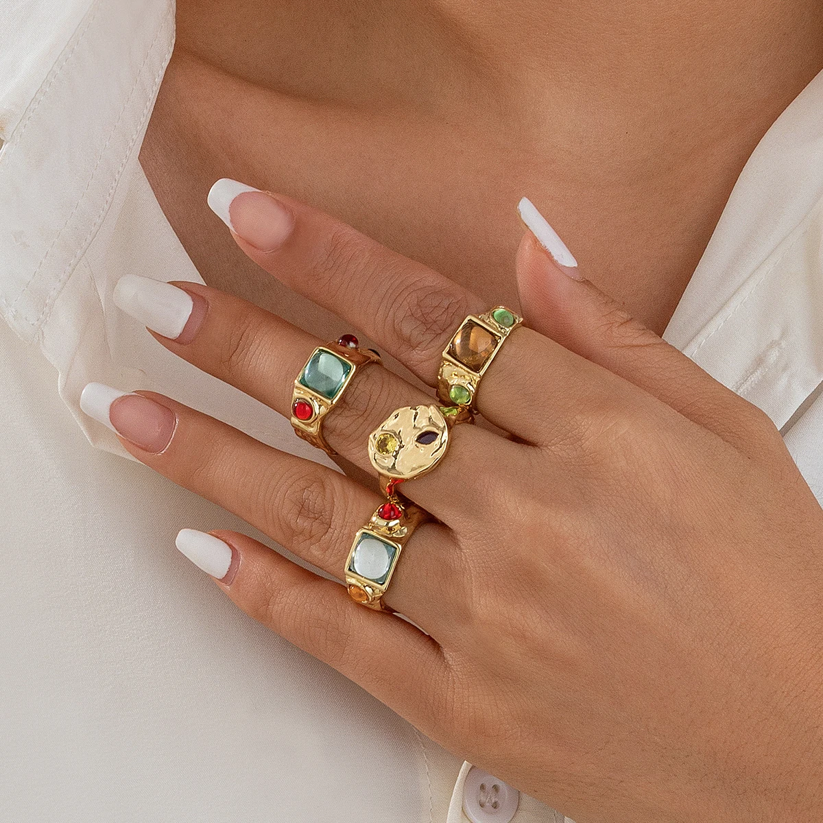 4 개/대 여성을위한 빈티지 다채로운 크리스탈 반지 웨 - Vintage Punk Knuckle Rings Set 리뷰 및 가격