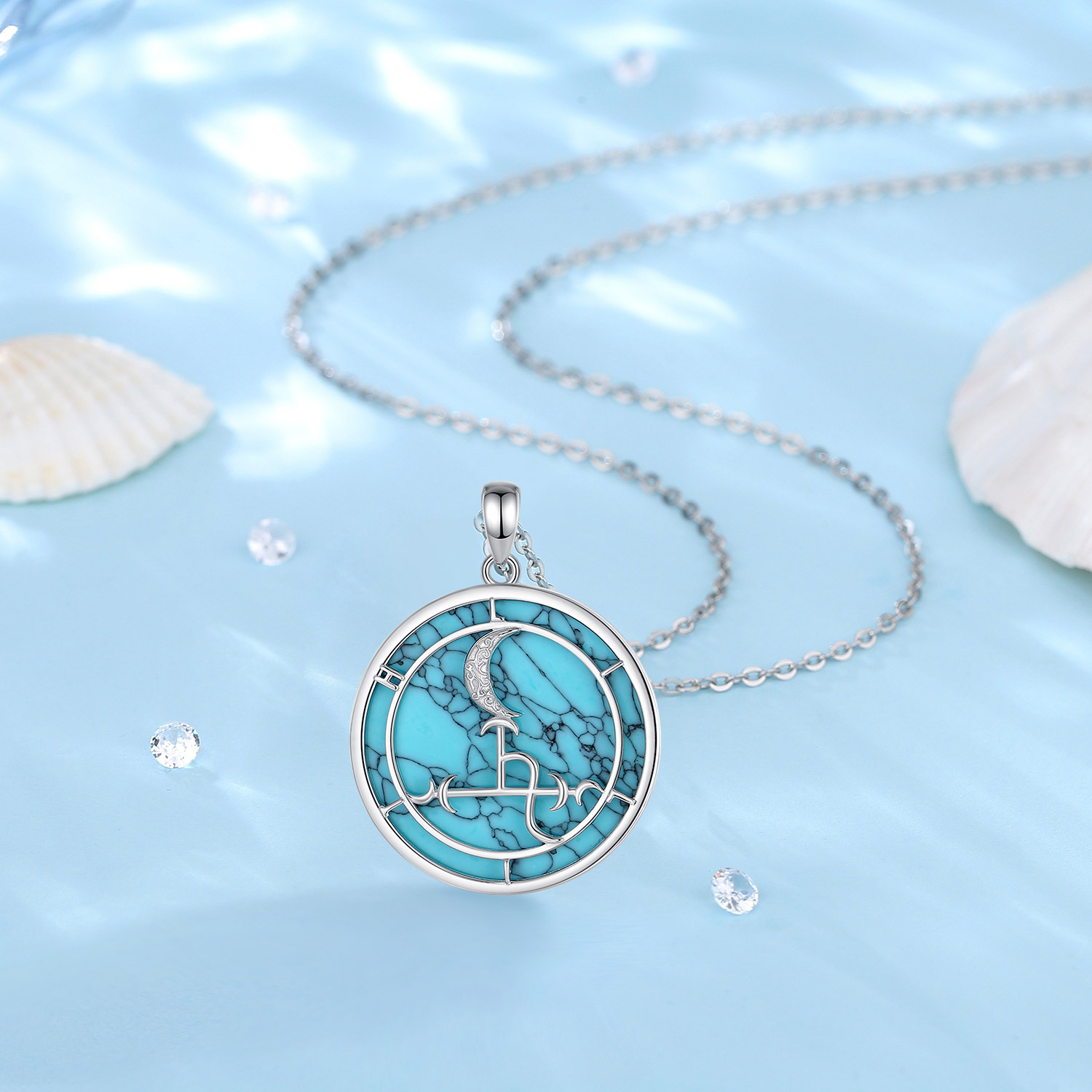 Eudora 925 스털링 실버 릴리스 달 목걸이, 청 - 925 Sterling Silver Chain Necklace Men 리뷰 및 가격