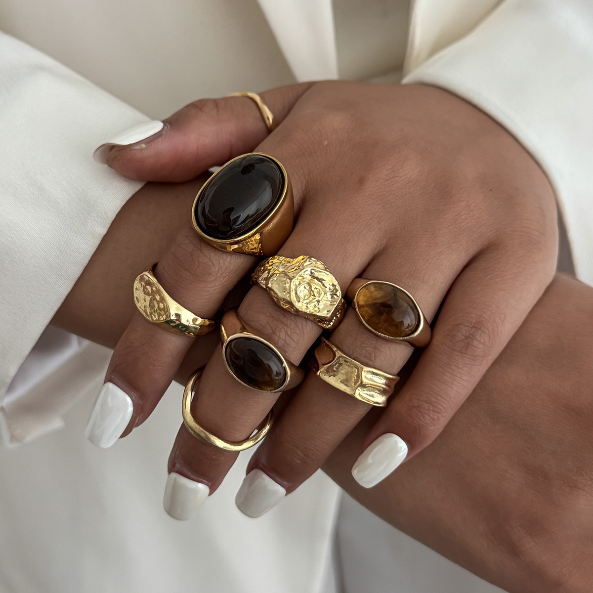 8개 세트 빈티지 앰버 라인스톤 메탈 여성용 반지 패션 - Vintage Punk Knuckle Rings Set 리뷰 및 가격