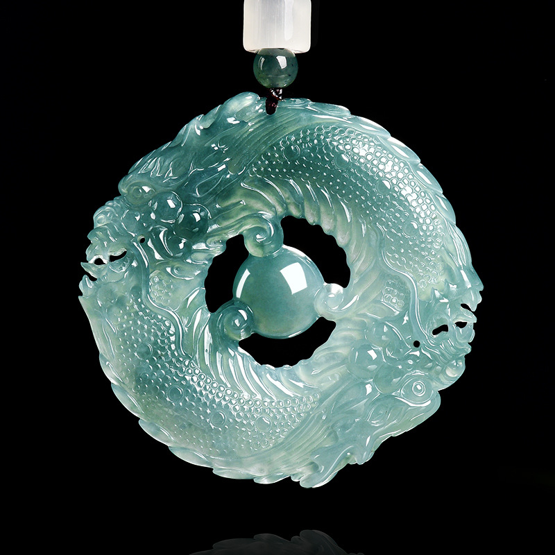 천연 진짜 에메랄드 블루 워터 제이드 더블 드래곤 브랜 - Necklaces 리뷰 및 가격