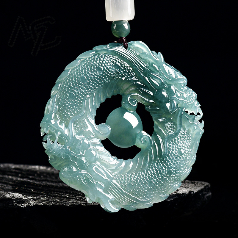 천연 진짜 에메랄드 블루 워터 제이드 더블 드래곤 브랜 - Necklaces 리뷰 및 가격