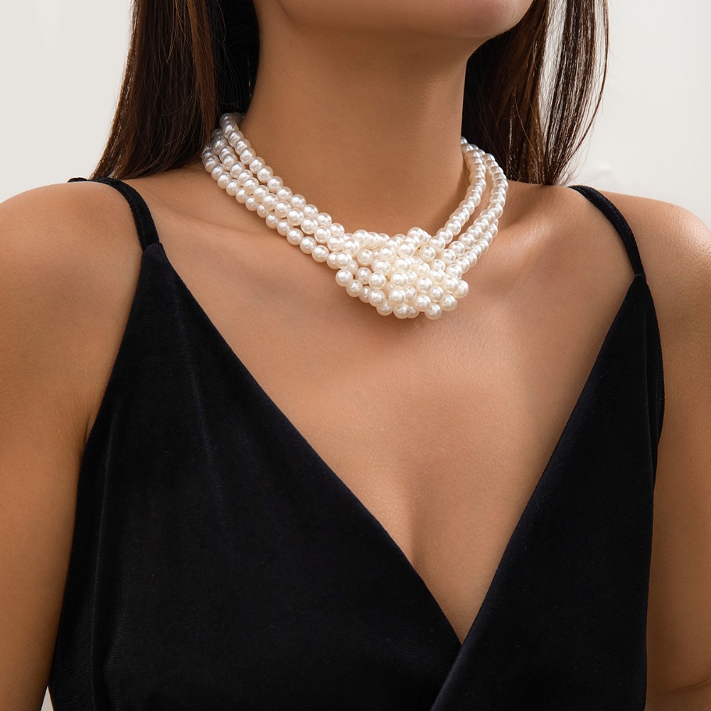 패션 레트로 블랙 화이트 스티칭 매듭 멀티 레이어 인조 - Pearl Choker Necklace Vintage 리뷰 및 가격