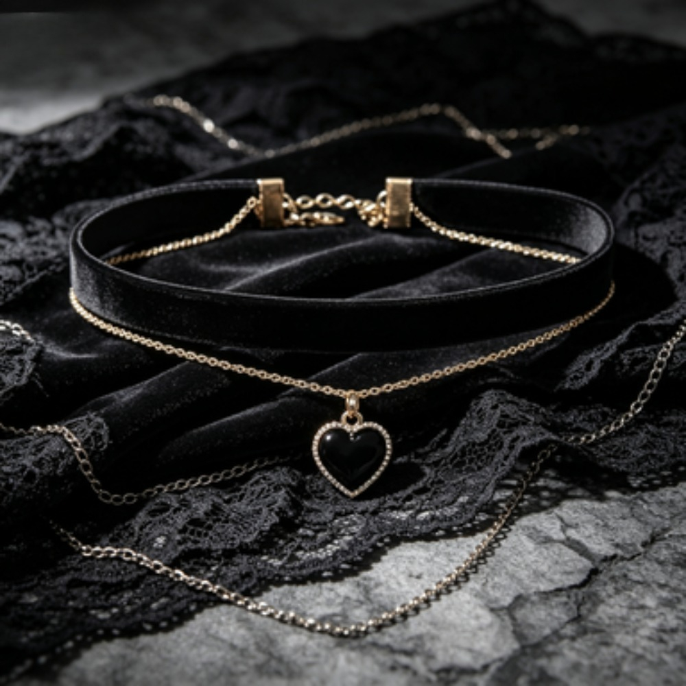 멀티 레이어 블랙 피치 하트 펜던트 초커, 여성 소녀들 - Layered Pendant Necklace Aesthetic 리뷰 및 가격
