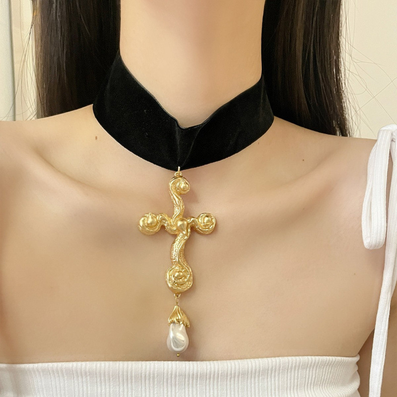 빈티지 과장된 바로크 진주 크로스 펜던트 목걸이, 기질 - Pearl Choker Necklace Vintage 리뷰 및 가격
