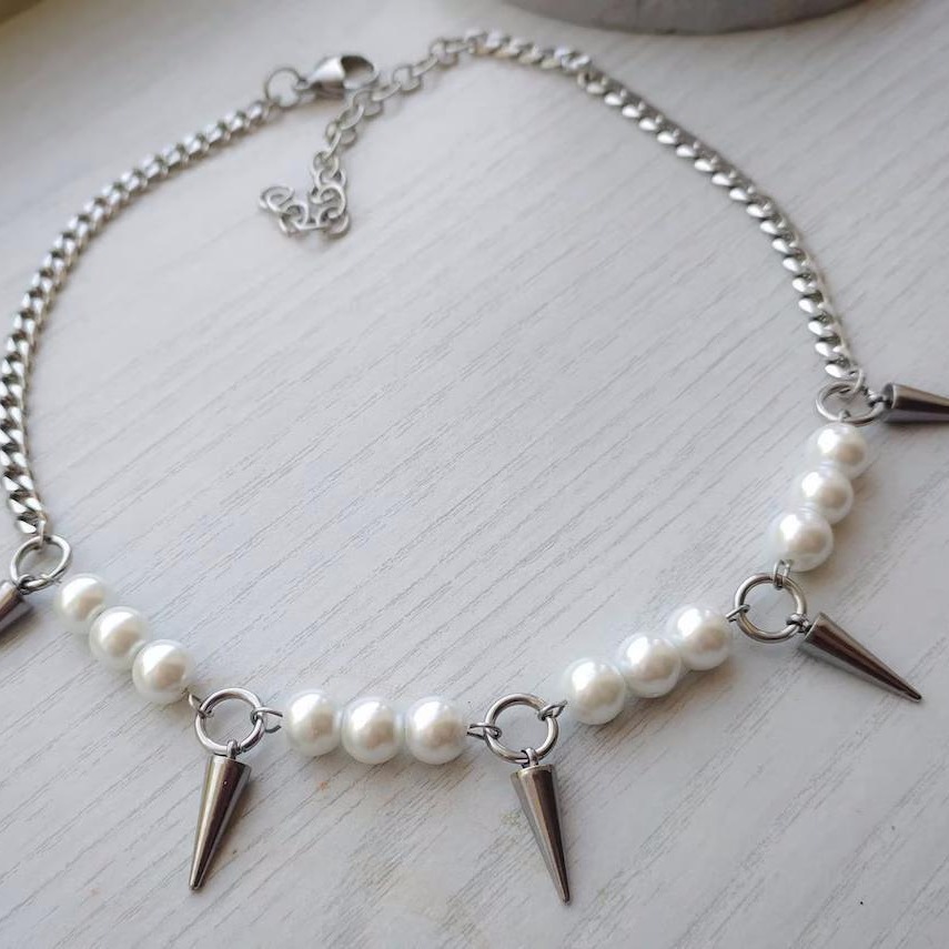 Egirl 진주 스파이크 목걸이 DIY 디자인 한국어  - Goth Punk Spike Choker 리뷰 및 가격