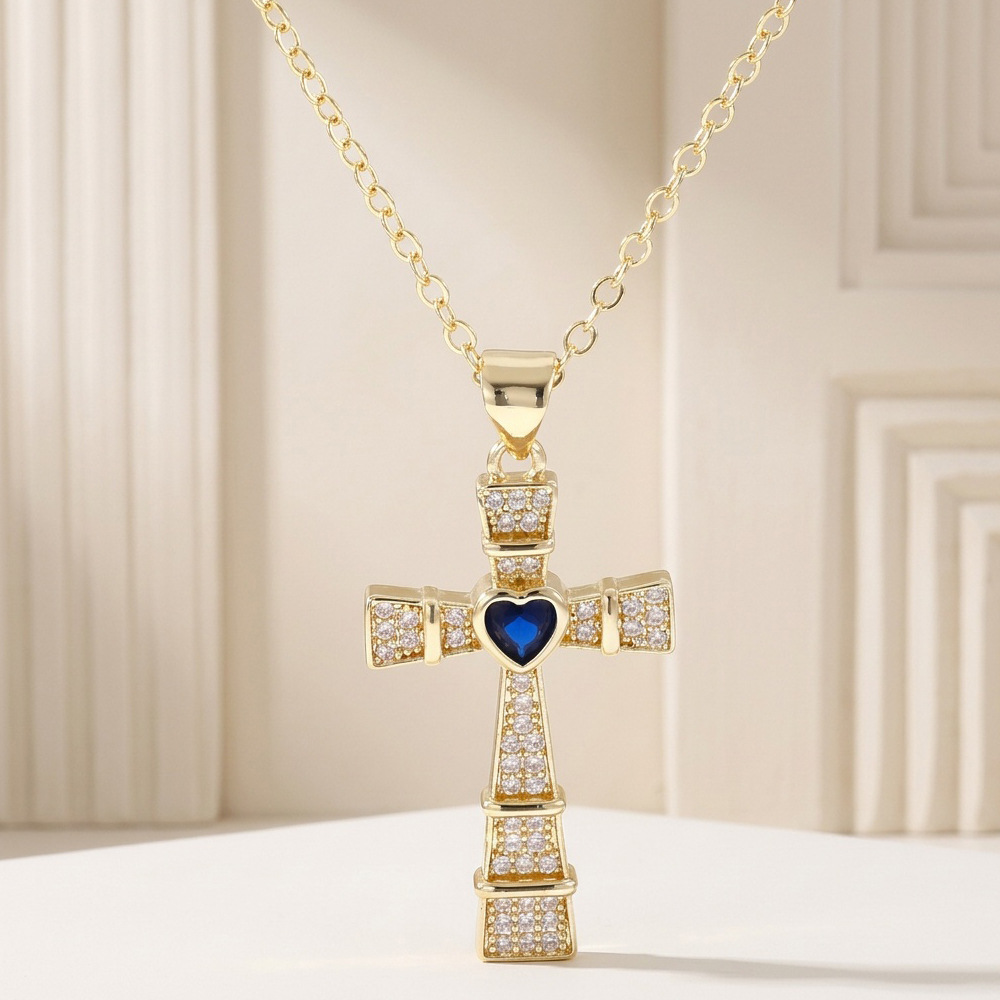 여성을위한 패션 큐빅 지르코니아 크로스 펜던트 목걸이  - Cross Pendant Necklace Gold 리뷰 및 가격