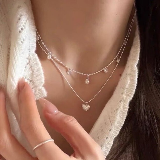 이중 레이어 실버 비즈 초커, 작은 하트 펜던트 목걸이 - Layered Pendant Necklace Aesthetic 리뷰 및 가격