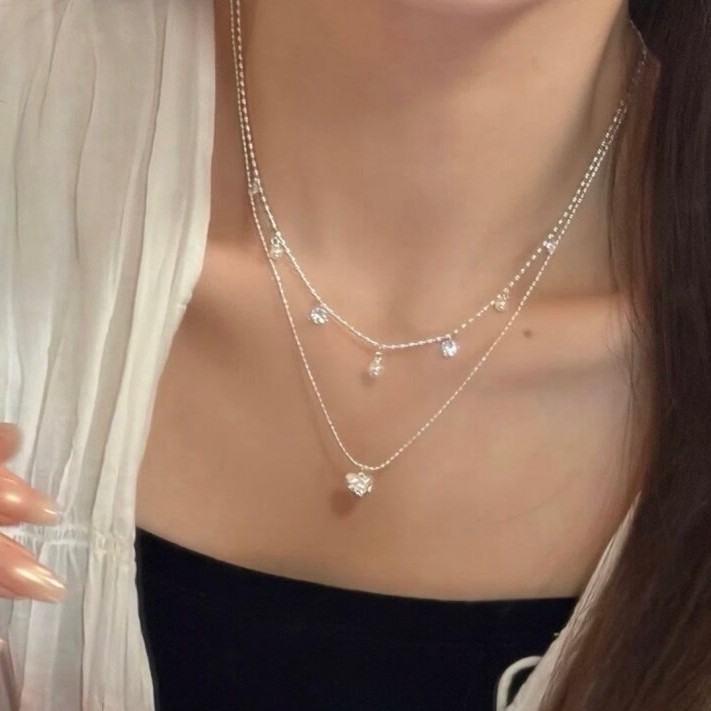 이중 레이어 실버 비즈 초커, 작은 하트 펜던트 목걸이 - Layered Pendant Necklace Aesthetic 리뷰 및 가격